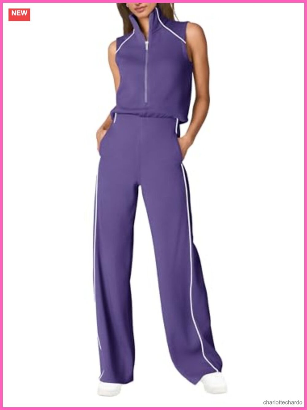 Sleeveless Mock Neck Wide Leg Jumpsuit with Pockets